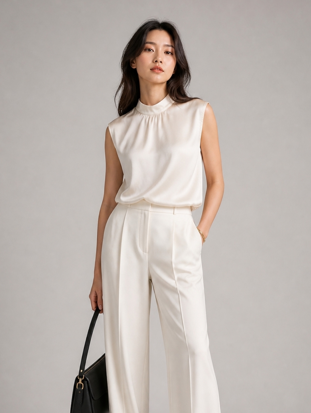 MANGO Ivory Blouse High Neck sleeveless  Minimalist Quiet Luxury Clean Girl